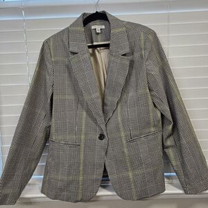 Plaid Single-Button Blazer in Black, White & Yellow by Ann Taylor